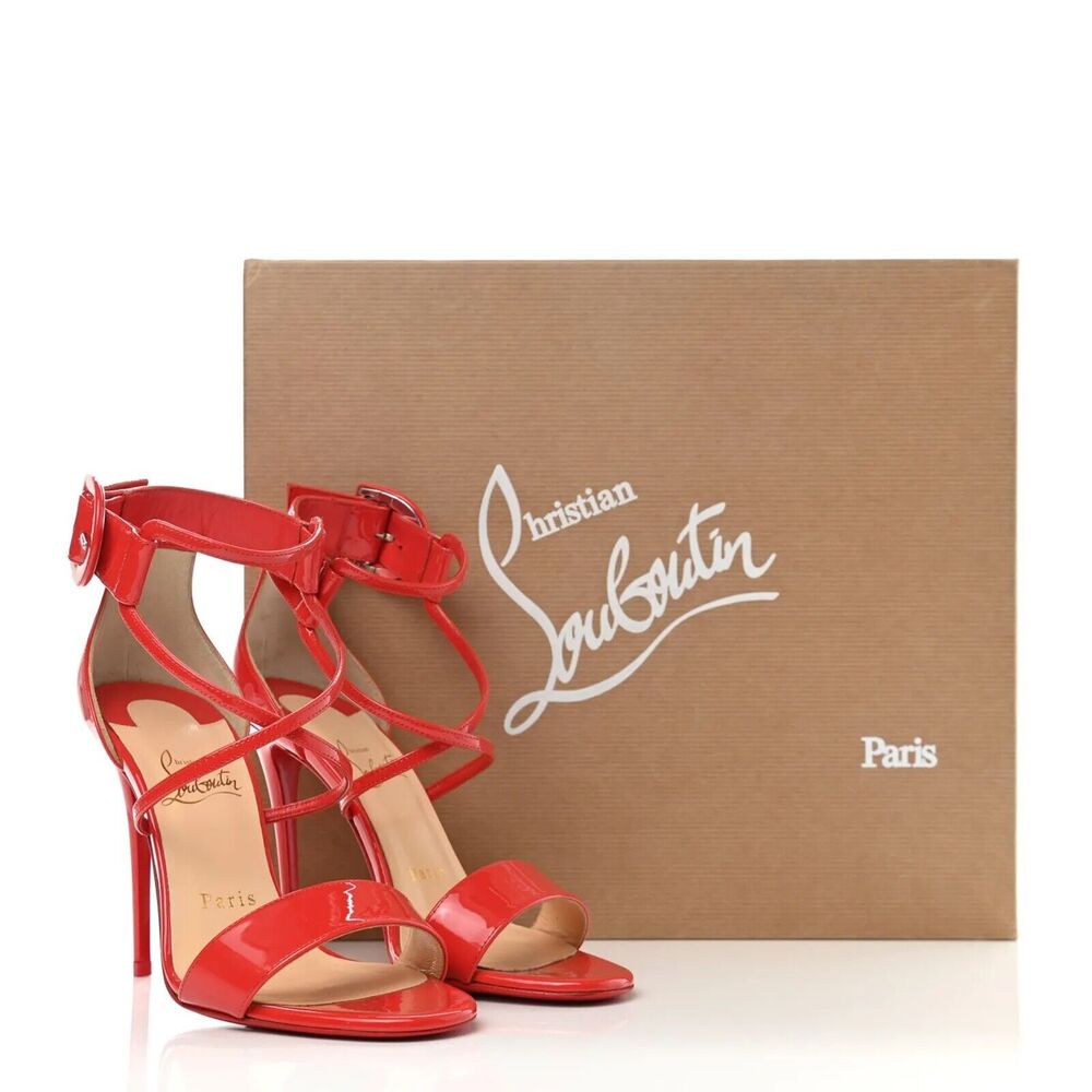 Christian Louboutin NIB Choca Stiletto Heel Open Toe Ankle Strap Sandals 40